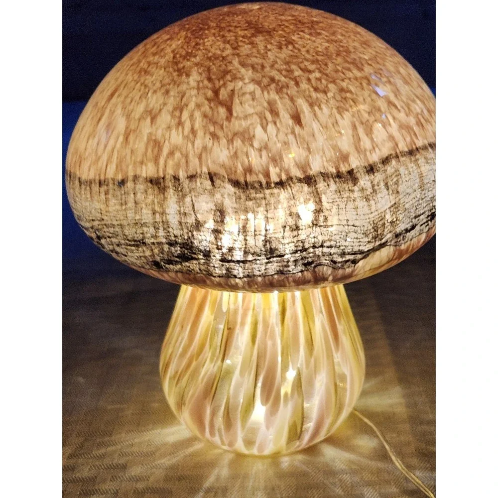 Glass Mushroom Light USB Cord Brown Swirl Whimsical Fairy Night Light Excellent